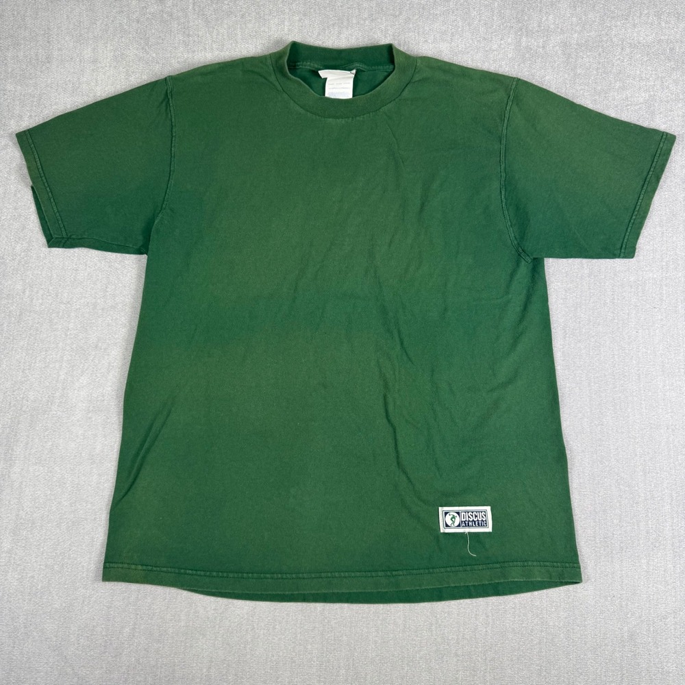 Discus Athletic Mens Blank T-Shirt Green Cotton Crew Neck Short Sleeve Medium
